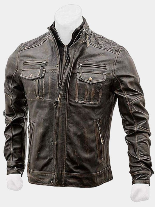 Men's Biker Slim Fit Vintage Distressed Jacket