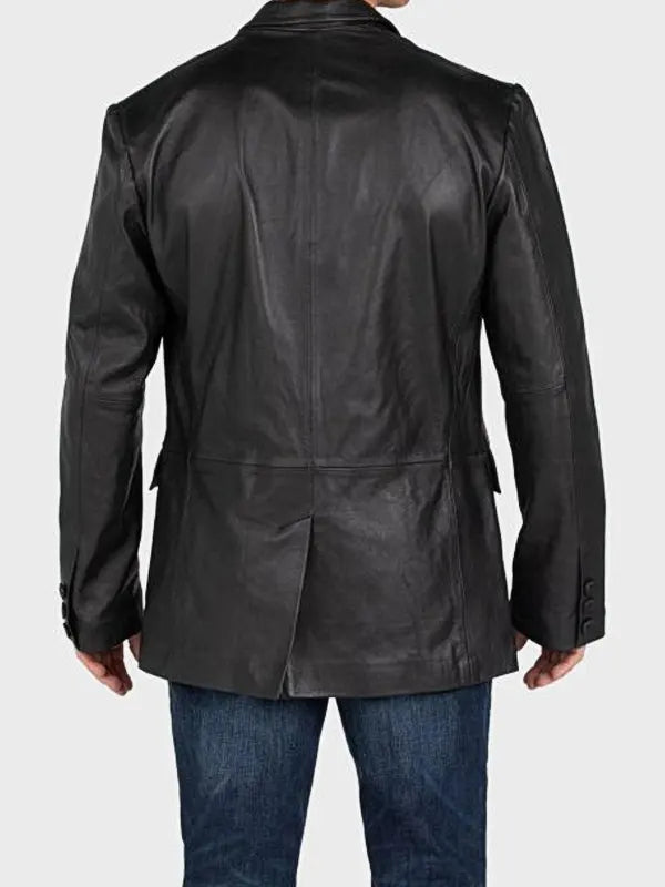 Men's Black Leather Blazer