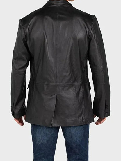 Men's Black Leather Blazer