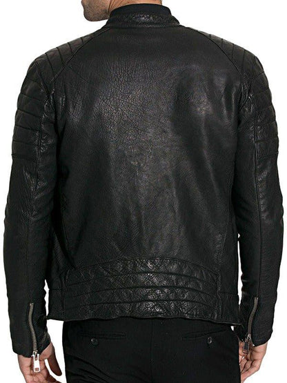 Men's Black Cafe Racer Biker Jacket