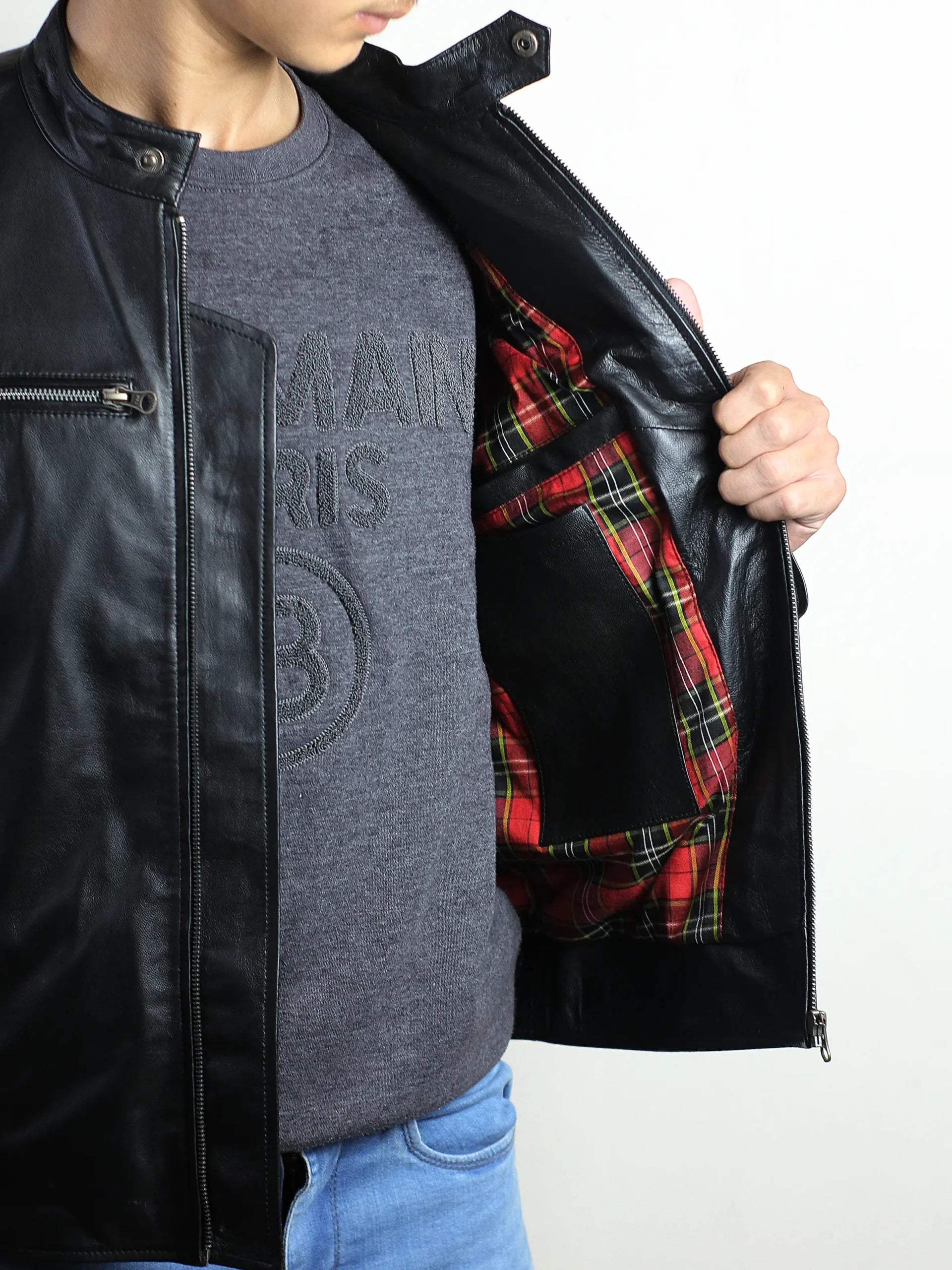 Men's Black Café Racer Lambskin Leather Jacket