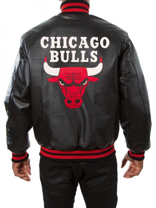 Men's Black Chicago Bulls Real Leather Bomber Jacket