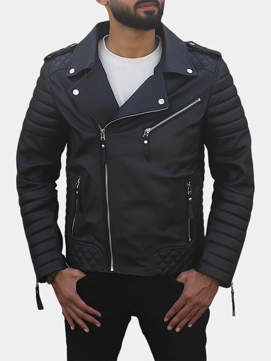 Mens Black Diamond Quilted Biker Leather Jacket