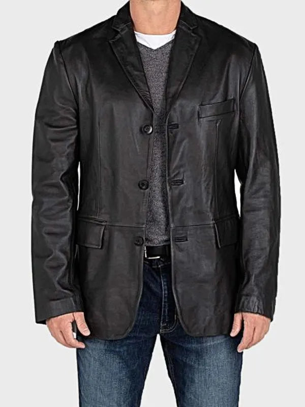 Men's Black Leather Blazer