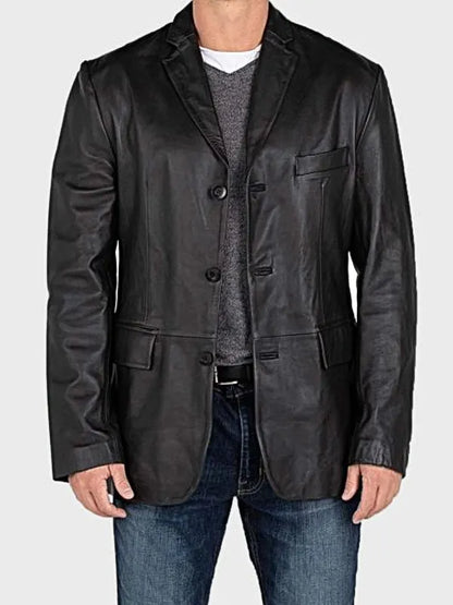 Men's Black Leather Blazer