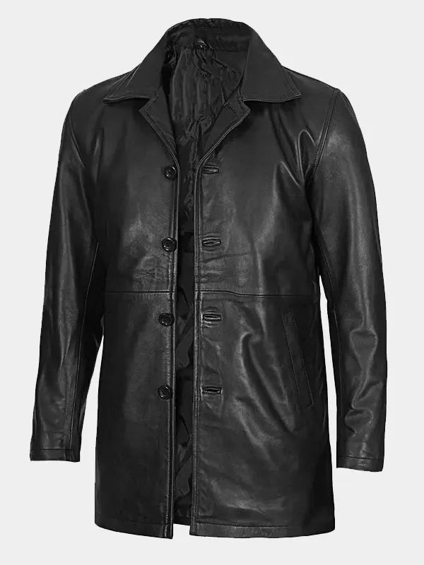 Men's Black Leather Car Coat
