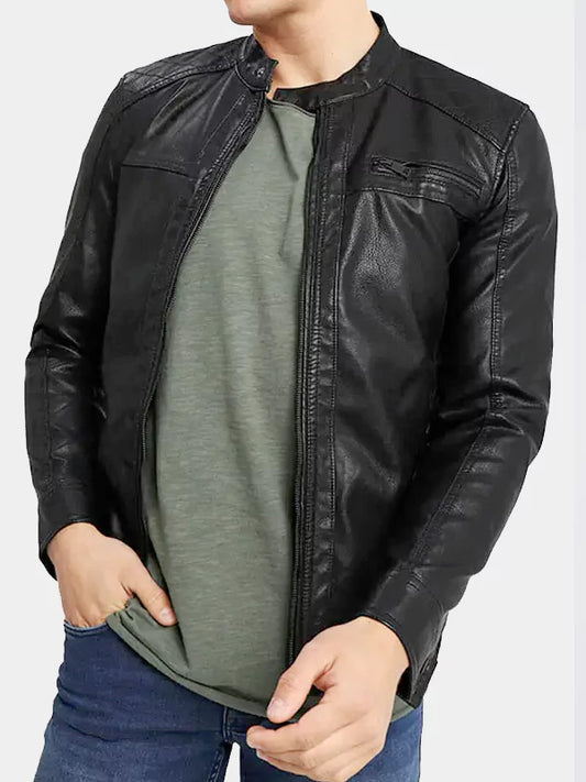 Mens Black Leather Moto Jacket​