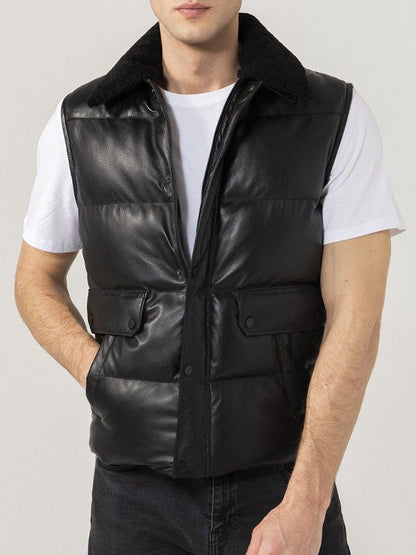 Mens Black Leather Vest