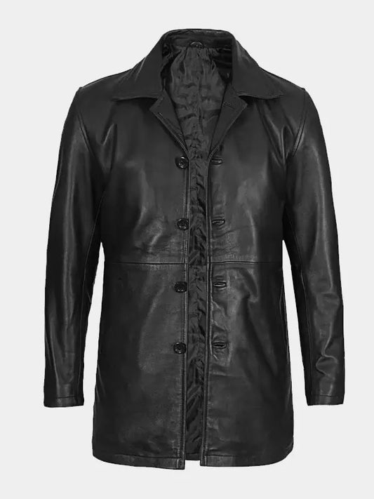 Men's Black Long Leather Jacket