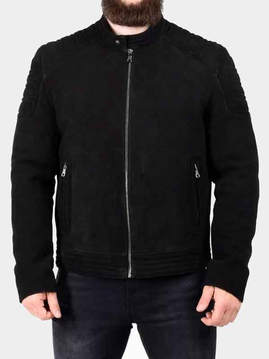 Mens Black Padded Suede Leather Jacket