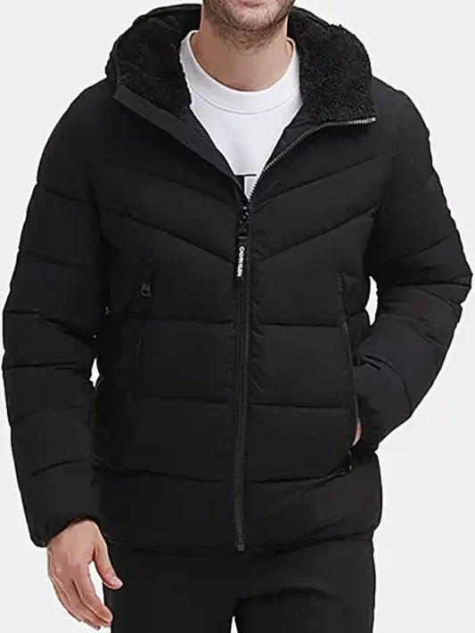 Men's Black Puffer Jacket With Hood