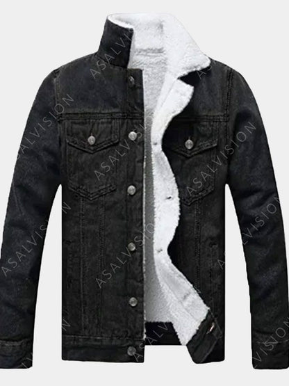 Mens Black Sherpa Lined Denim Jacket