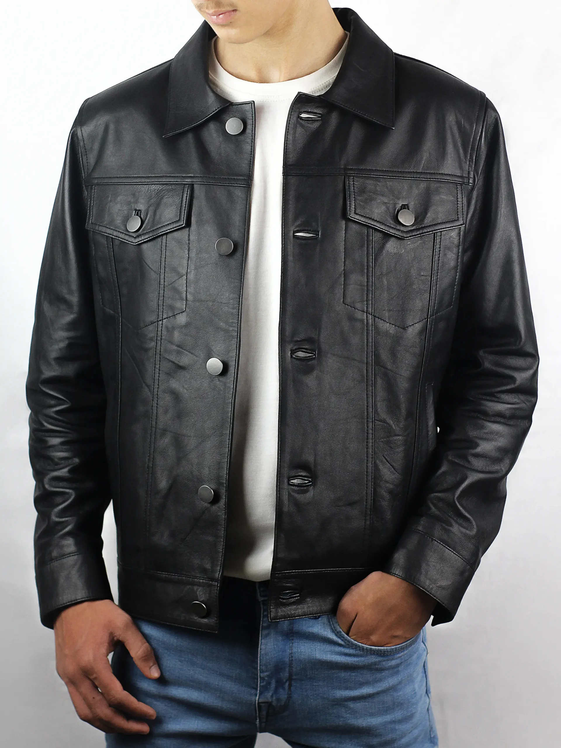 Black Trucker Leather Jacket