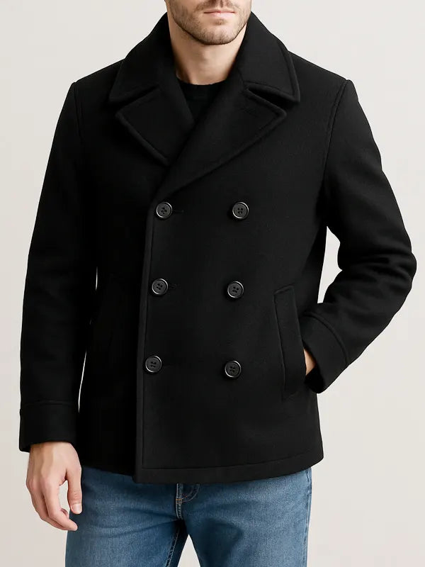 Men's Black Wool Peacoat