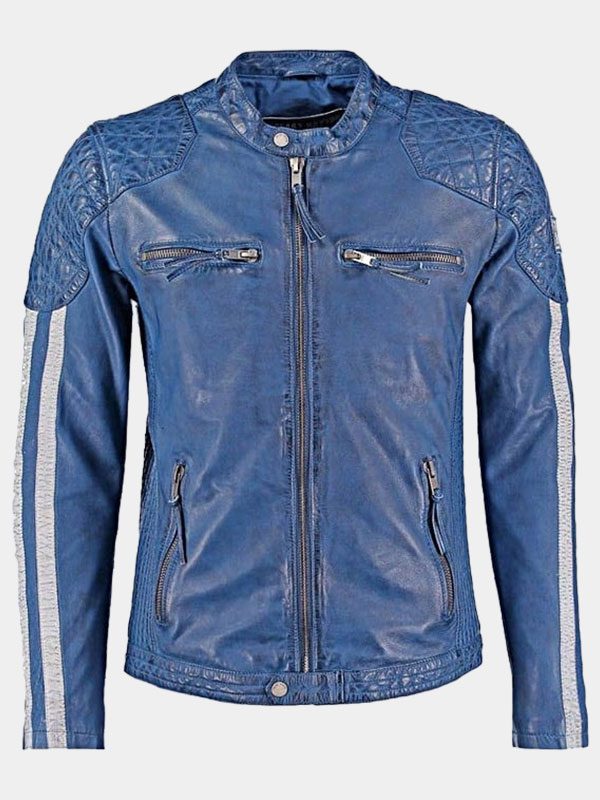 Men's Blue Biker Leather Jacket