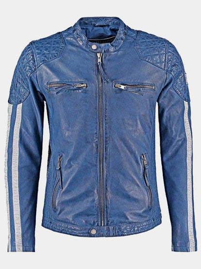 Men's Blue Biker Leather Jacket