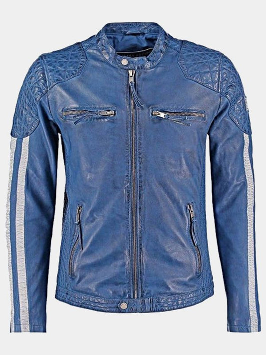 Men's Blue Biker Leather Jacket