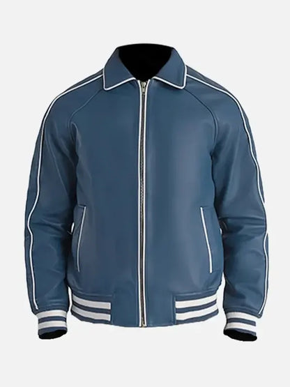 Men’s Blue Bomber Leather Jacket