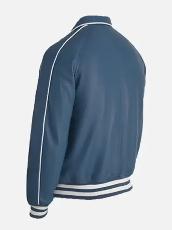 Men’s Blue Bomber Shirt Collar Leather Jacket