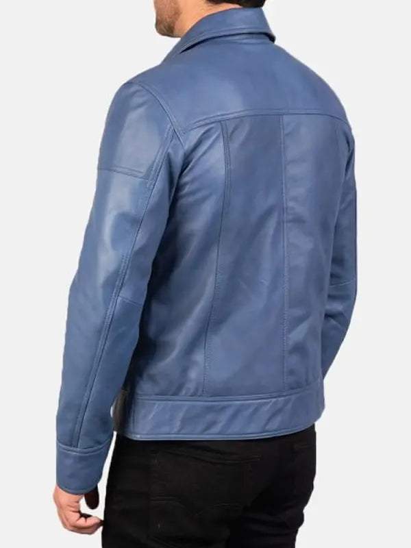 Mens Blue Motorcycle Biker Leather Jacket