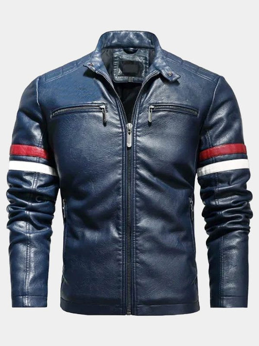 Men's Blue Motorcycle Leather Jacket