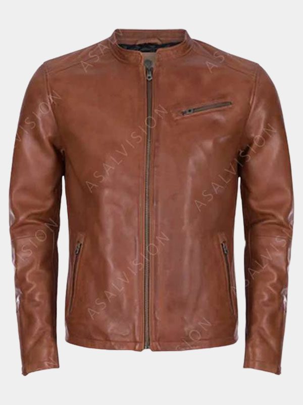 Mens Brown Cafe Racer Leather Jacket