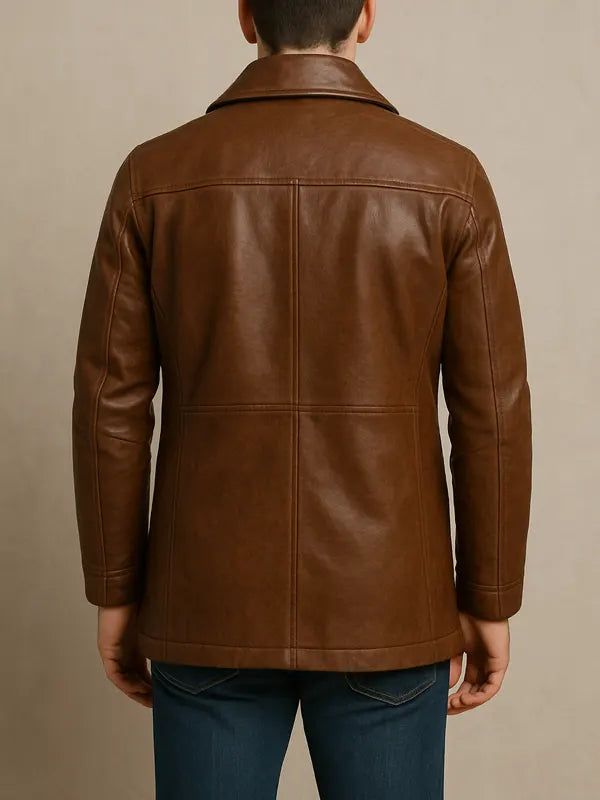 Men's Brown Leather Peacoat