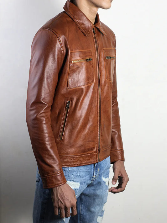 Men's Brown Rugged Biker Jacket