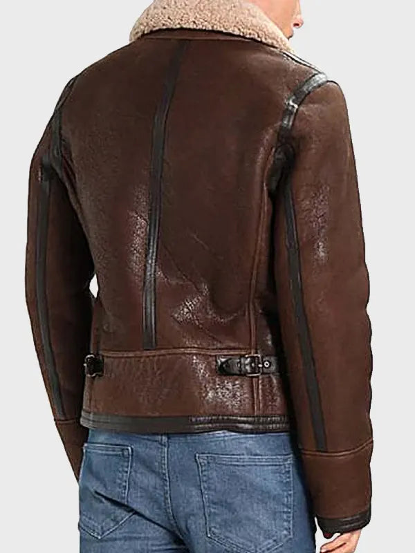 Men's Brown Shearling Winter Aviator Leather Jacket