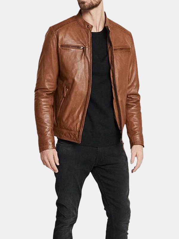 Slim Fit Leather Jacket | Men's Brown Biker Leather Jacket