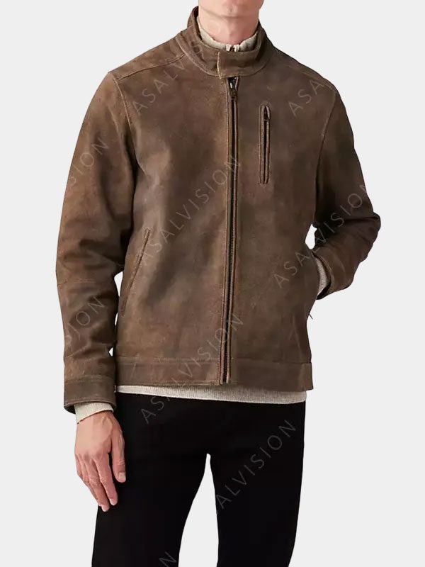 Mens Brown Suede Leather Motorcycle Jacket