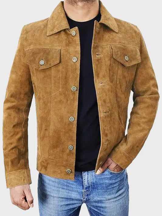 Men's Brown Suede Trucker Jacket