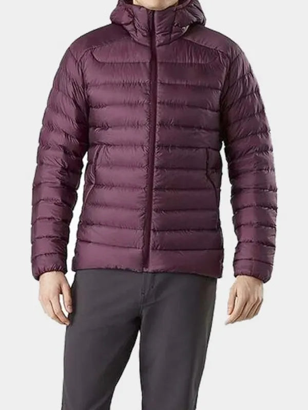 Men's Burgundy Hooded Puffer Jacket