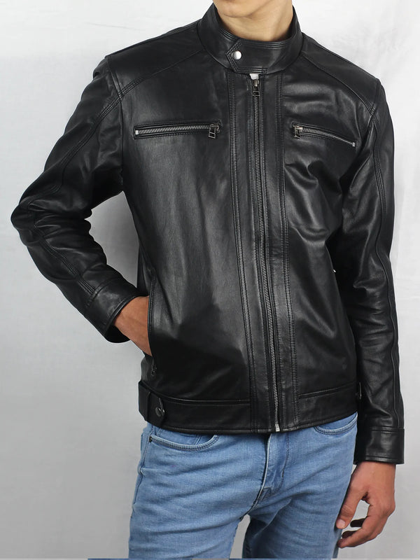 Men’s Cafe Racer 2025 Black Biker Leather Jacket