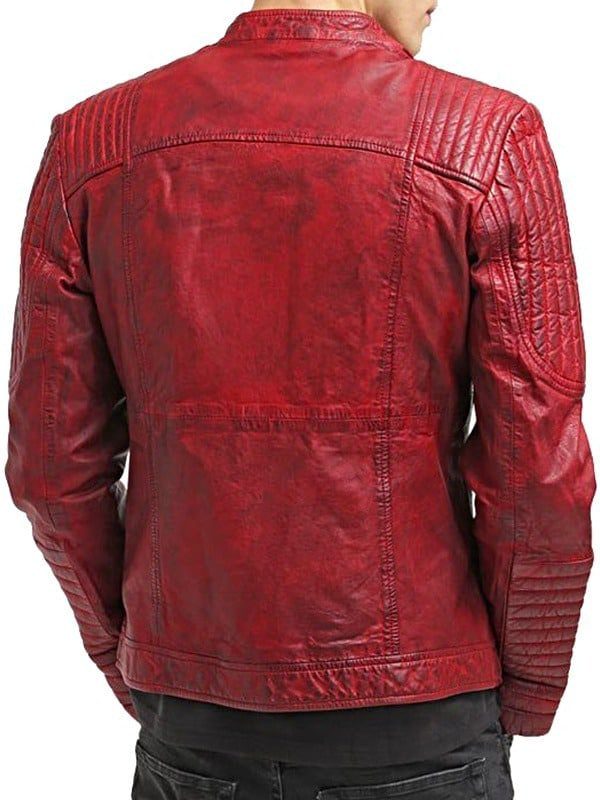 Men's Cafe Racer Biker Leather Jacket RedMaroon Back