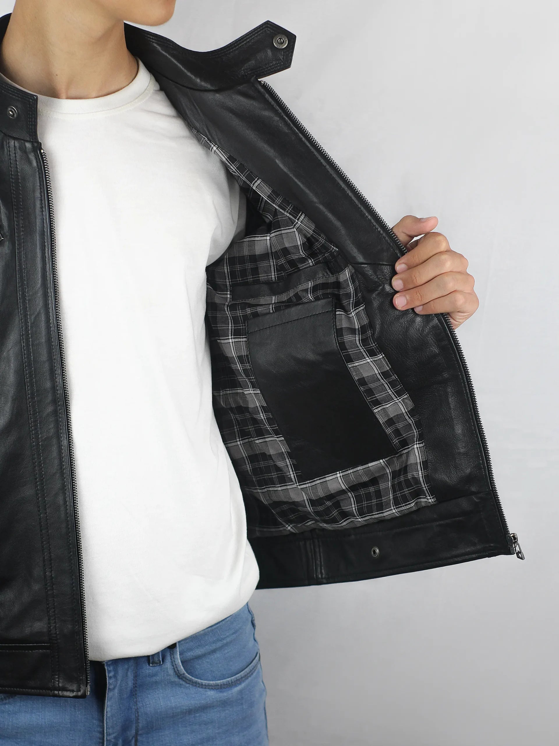Men’s Cafe Racer Black Biker 100% Real Lambskin Leather Jacket