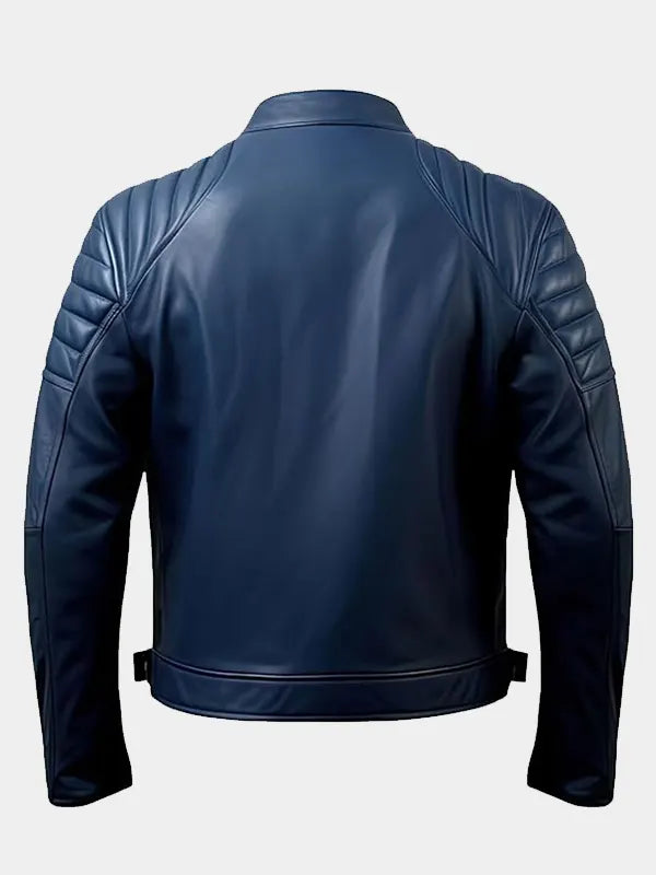 Men's Cafe Racer Blue Real Leather Jacket