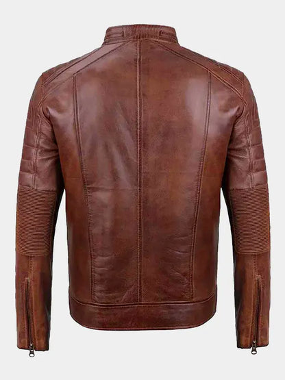 Mens Cafe Racer Brown Distressed Genuine Lambskin Leather Jacket