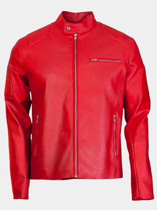 Men's Cafe Racer Red Leather Jacket