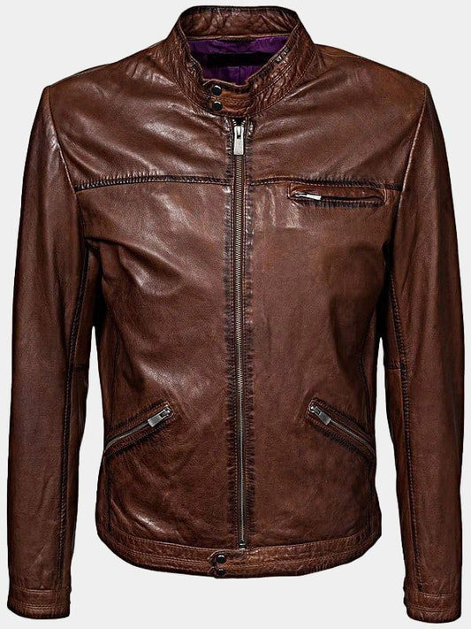 Mens Cafe Racer Retro Leather Jacket
