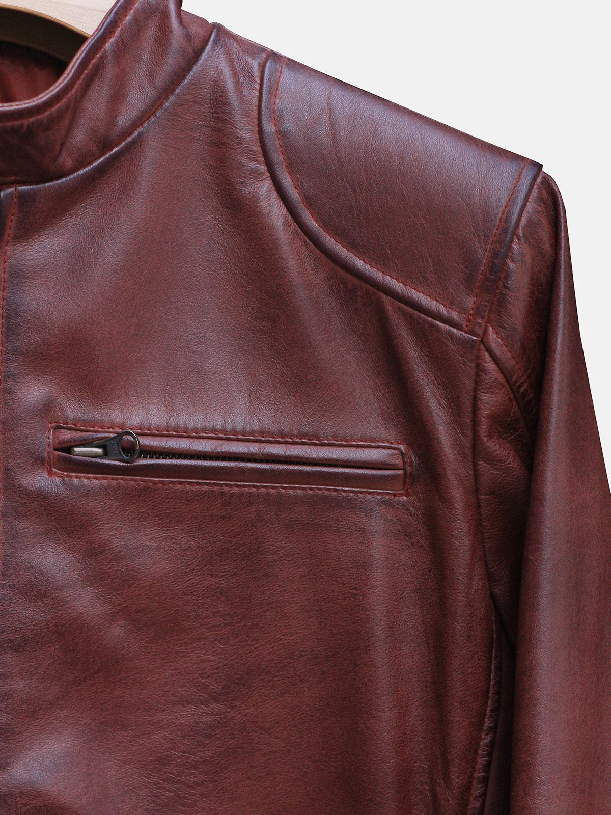 Men's Cognac Cafe Racer Lambskin Leather Jacket