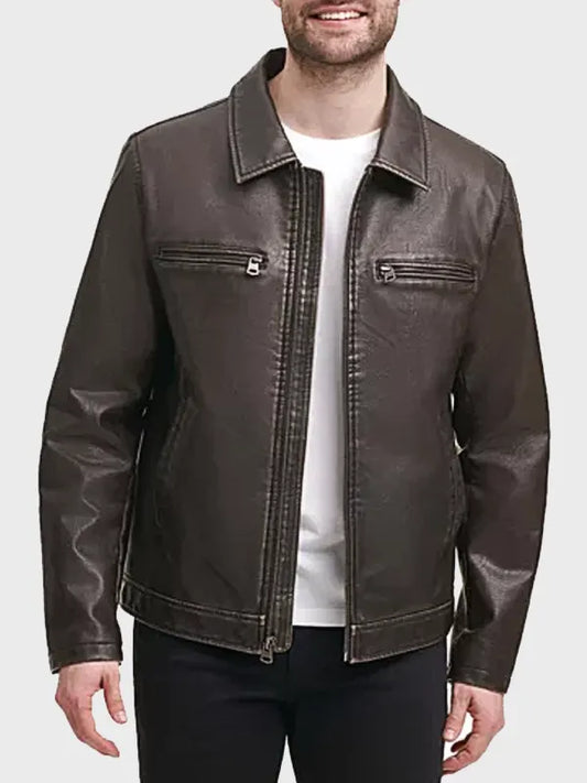 Mens Dark Brown Cowhide Leather Jacket