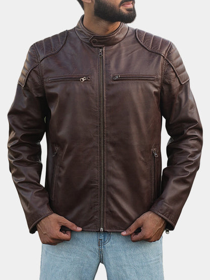 Men's Dark Brown Leather Café Racer Jacket