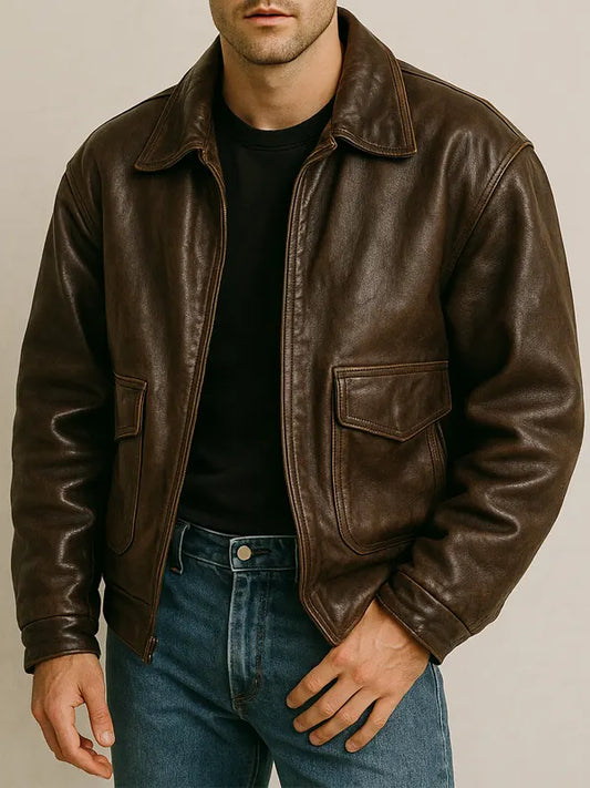 Men's Dark Brown Vintage Oversized Leather Jacket