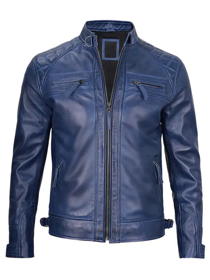 Men's Diamond Classic Blue Leather Jacket