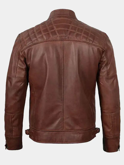 Mens Diamond Quilted Cafe Racer Biker Jacket