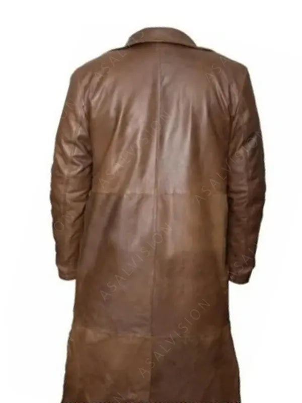 Men's Distressed Brown Long Sheepskin Leather Trench Coat