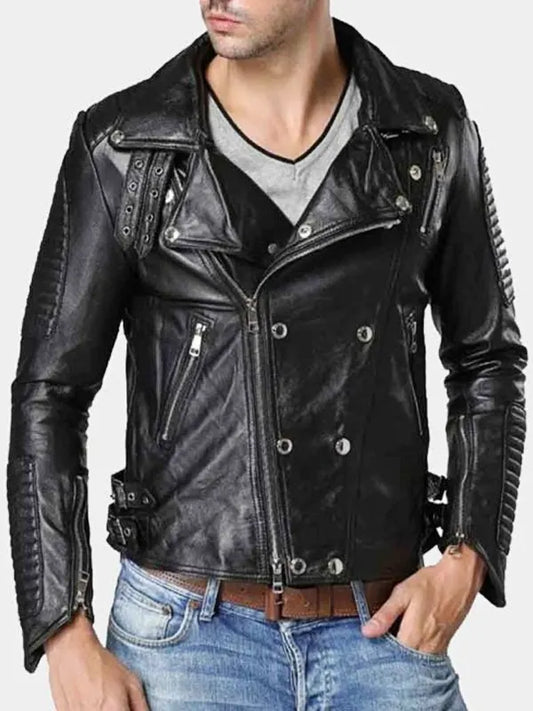 Mens Double Breasted Motorcycle Jacket