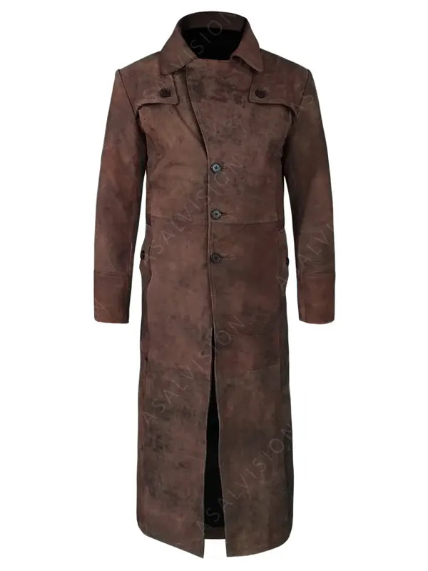 Men's Duster Sheepskin Leather Dark Brown Coat