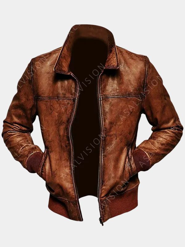 Mens Elio Brown Waxed Biker Leather Jacket